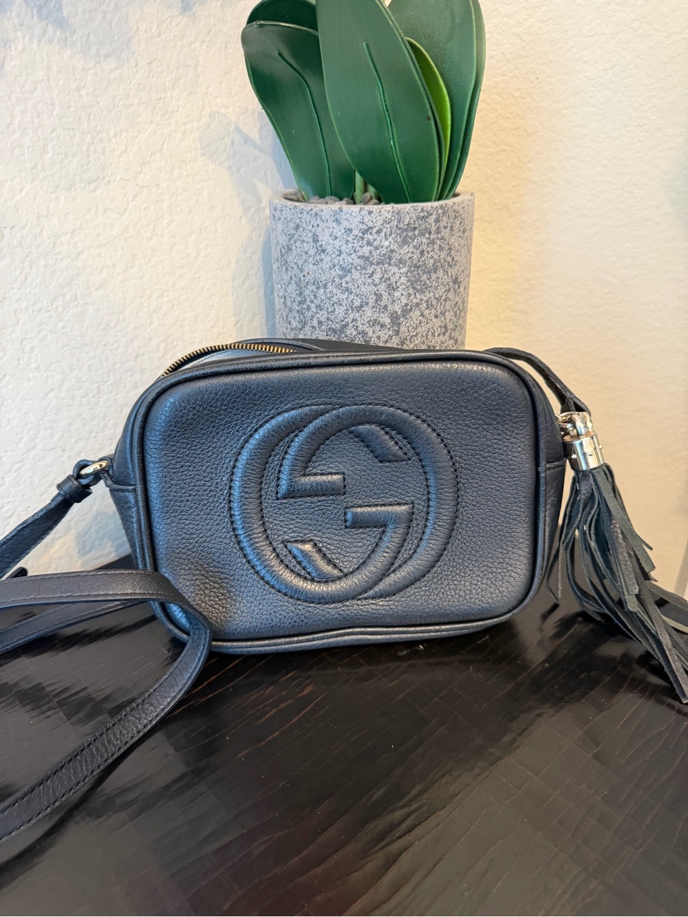 Gucci Black Pebbled Leather Small Crossbody with Tassel